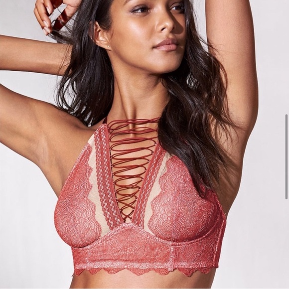 Victoria’s‎ Secret Very Sexy High Neck Corset Lace Up Racerback Bralette Bra XS - Picture 1 of 17